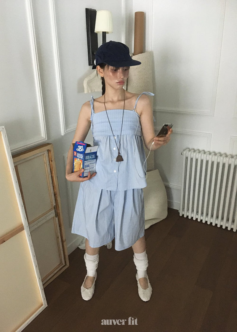 Auver_Fit - Korean Women Fashion - #womensfashion - Stripe Pleated Tank Top - 5