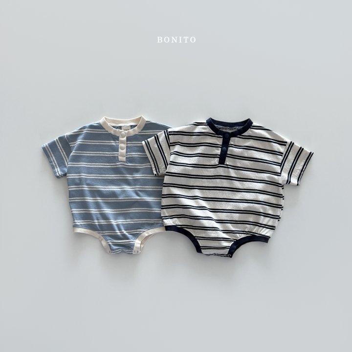 Bonito - Korean Baby Fashion - #babyclothing - Stripe Button Short Sleeve Suit