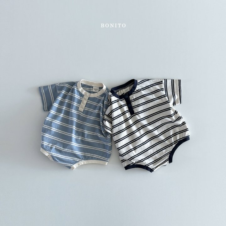 Bonito - Korean Baby Fashion - #babyfashion - Stripe Button Short Sleeve Suit - 2