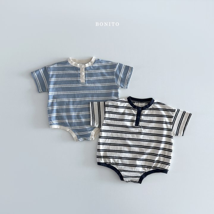 Bonito - Korean Baby Fashion - #babyfever - Stripe Button Short Sleeve Suit - 3