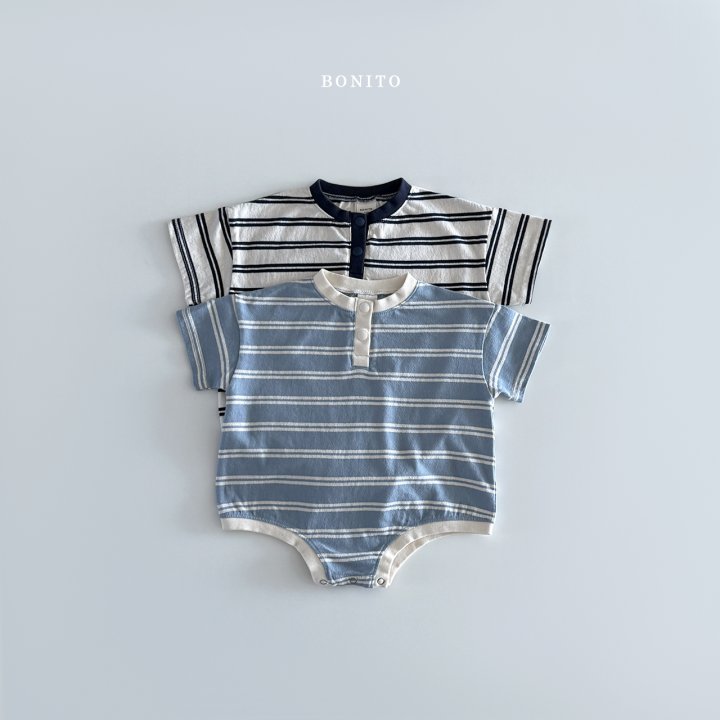 Bonito - Korean Baby Fashion - #babyfever - Stripe Button Short Sleeve Suit - 4