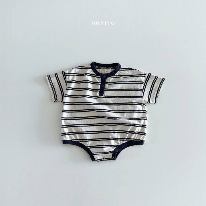 Bonito - Korean Baby Fashion - #babylifestyle - Stripe Button Short Sleeve Suit - 5