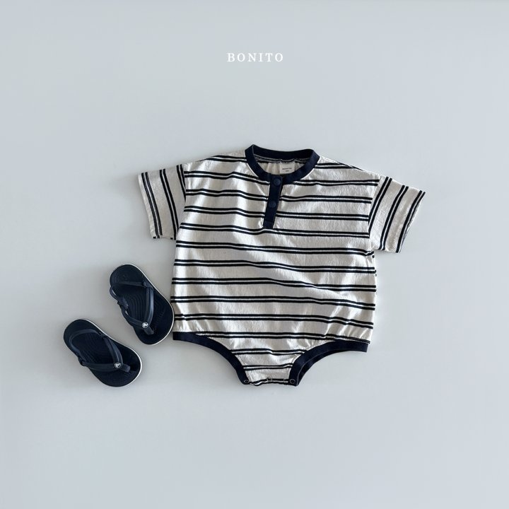 Bonito - Korean Baby Fashion - #babyoninstagram - Stripe Button Short Sleeve Suit - 6
