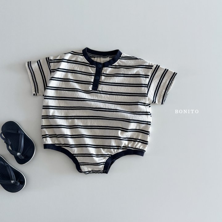 Bonito - Korean Baby Fashion - #babyootd - Stripe Button Short Sleeve Suit - 7