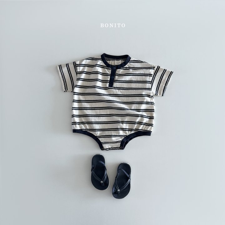 Bonito - Korean Baby Fashion - #babyoutfit - Stripe Button Short Sleeve Suit - 8