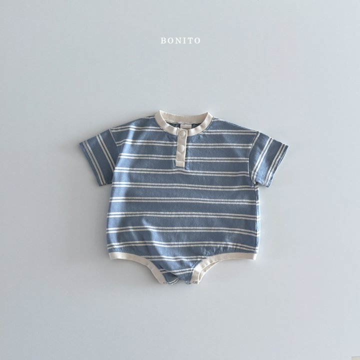 Bonito - Korean Baby Fashion - #babyoutfit - Stripe Button Short Sleeve Suit - 9
