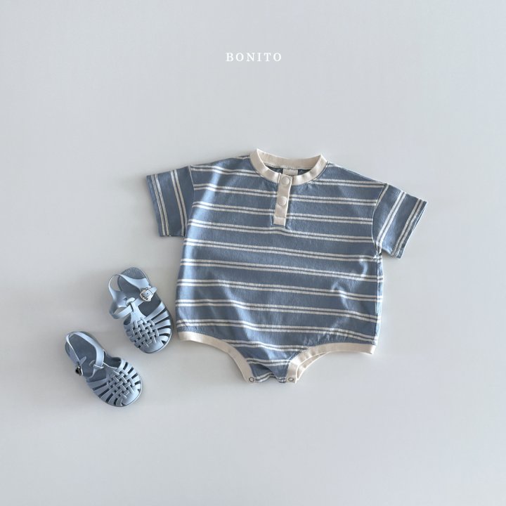 Bonito - Korean Baby Fashion - #babywear - Stripe Button Short Sleeve Suit - 10