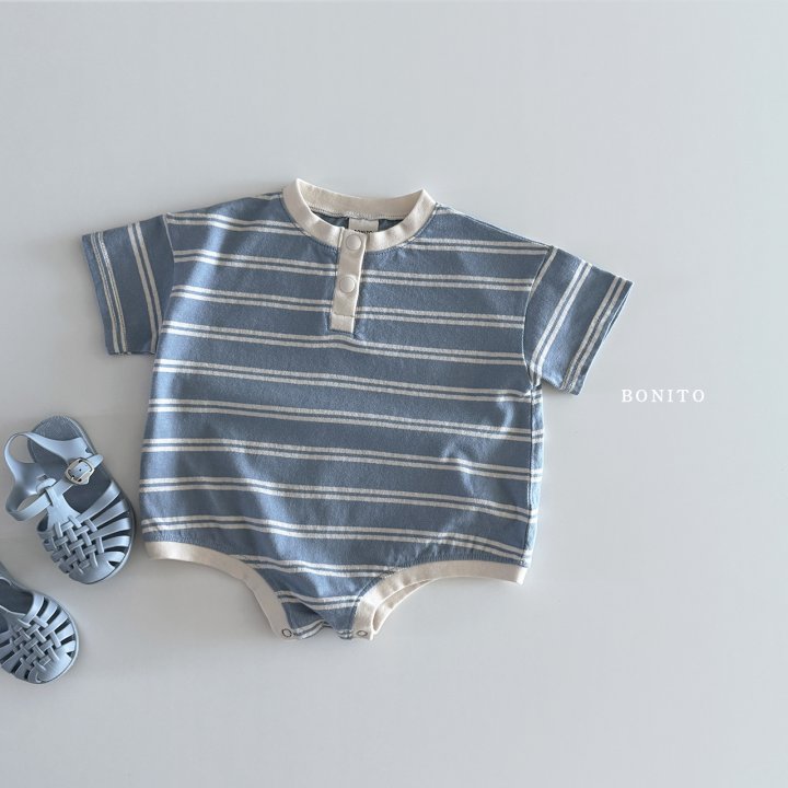 Bonito - Korean Baby Fashion - #onlinebabyboutique - Stripe Button Short Sleeve Suit - 11