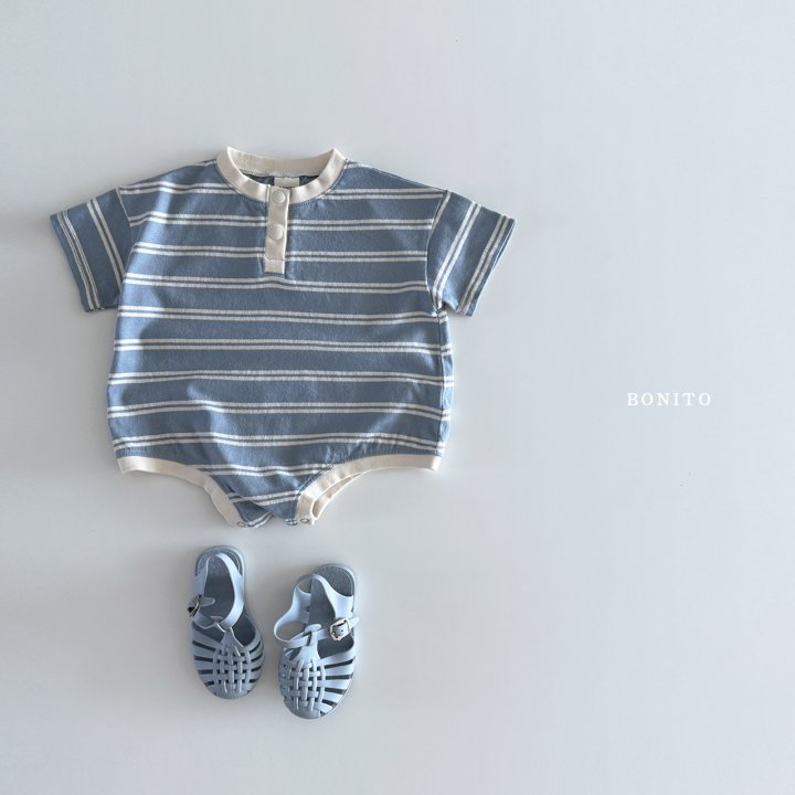 Bonito - Korean Baby Fashion - #onlinebabyshop - Stripe Button Short Sleeve Suit - 12
