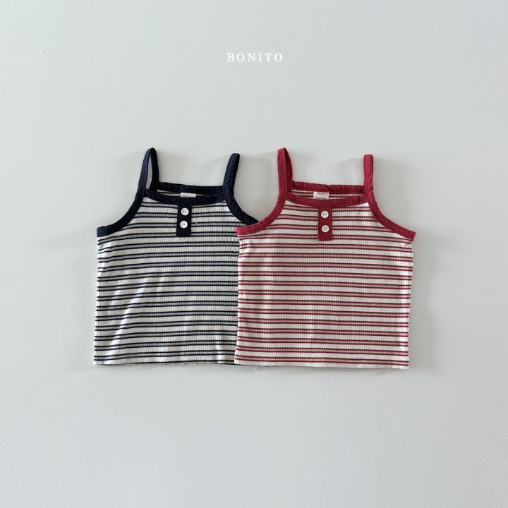 Bonito - Korean Children Fashion - #littlefashionista - Stripe Button Ribbed Sleeveless