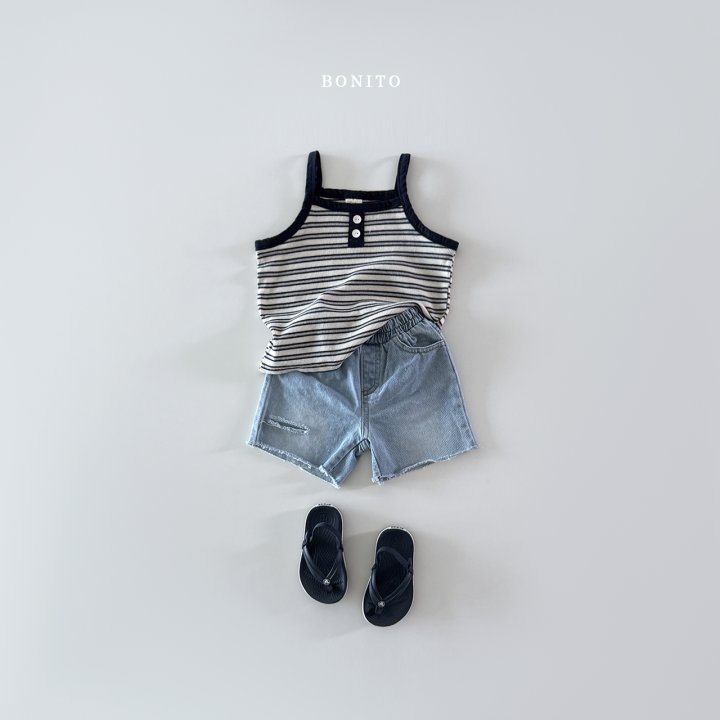 Bonito - Korean Children Fashion - #toddlerclothing - Stripe Button Ribbed Sleeveless - 6