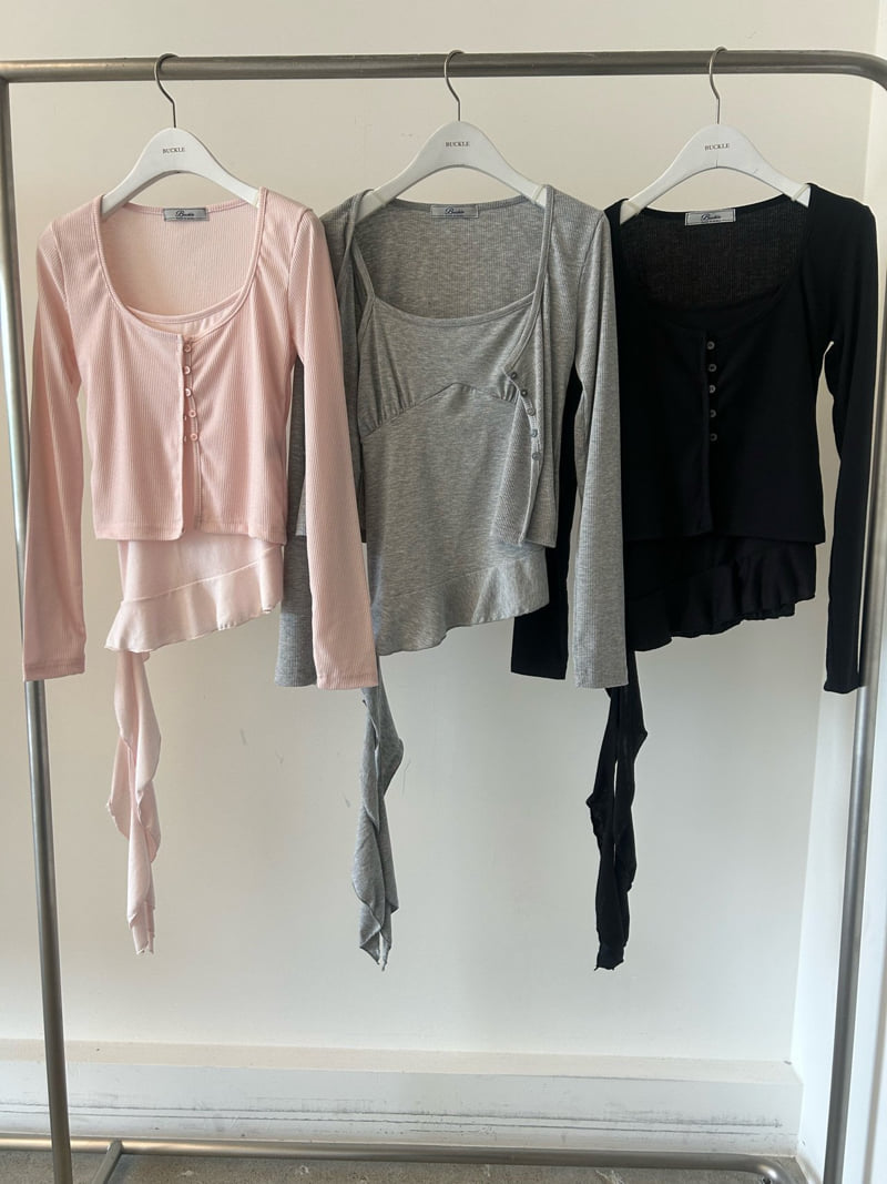 Buckle - Korean Women Fashion - #momslook - Slash Cardigan Set - 12