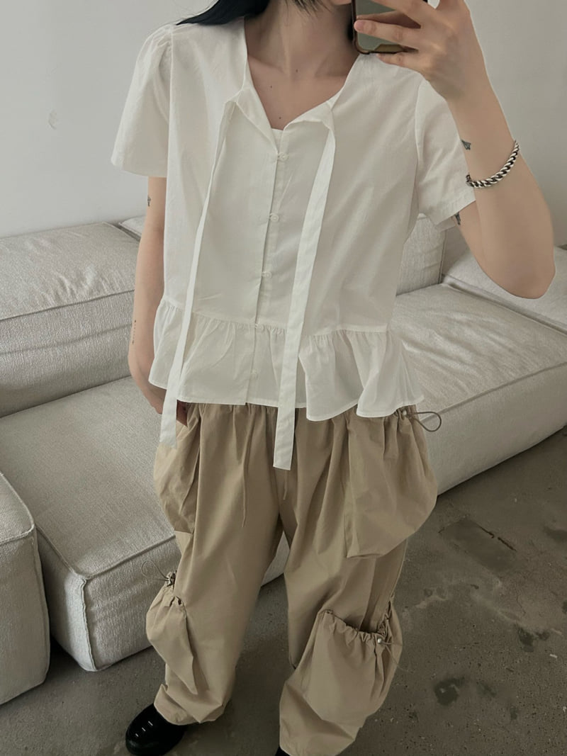 Buckle - Korean Women Fashion - #pursuepretty - Cotton Tie Blouse - 5