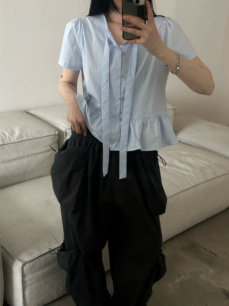 Buckle - Korean Women Fashion - #restrostyle - Cotton Tie Blouse - 6