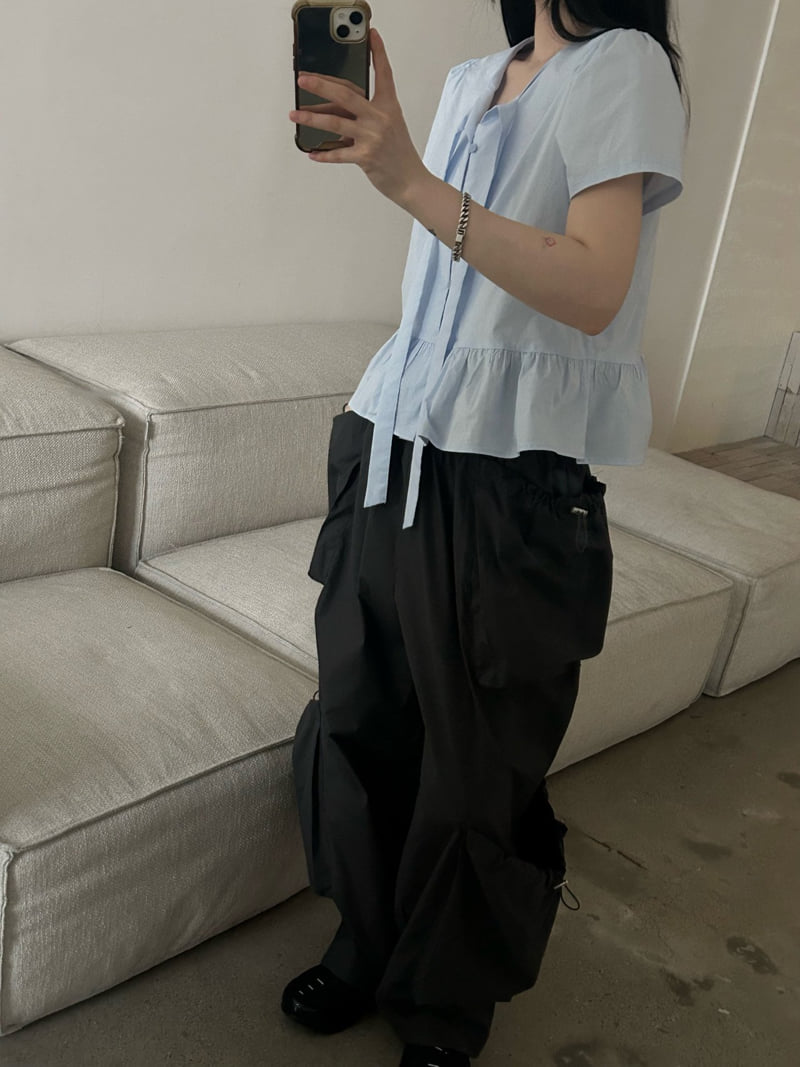 Buckle - Korean Women Fashion - #romanticstyle - Cotton Tie Blouse - 7