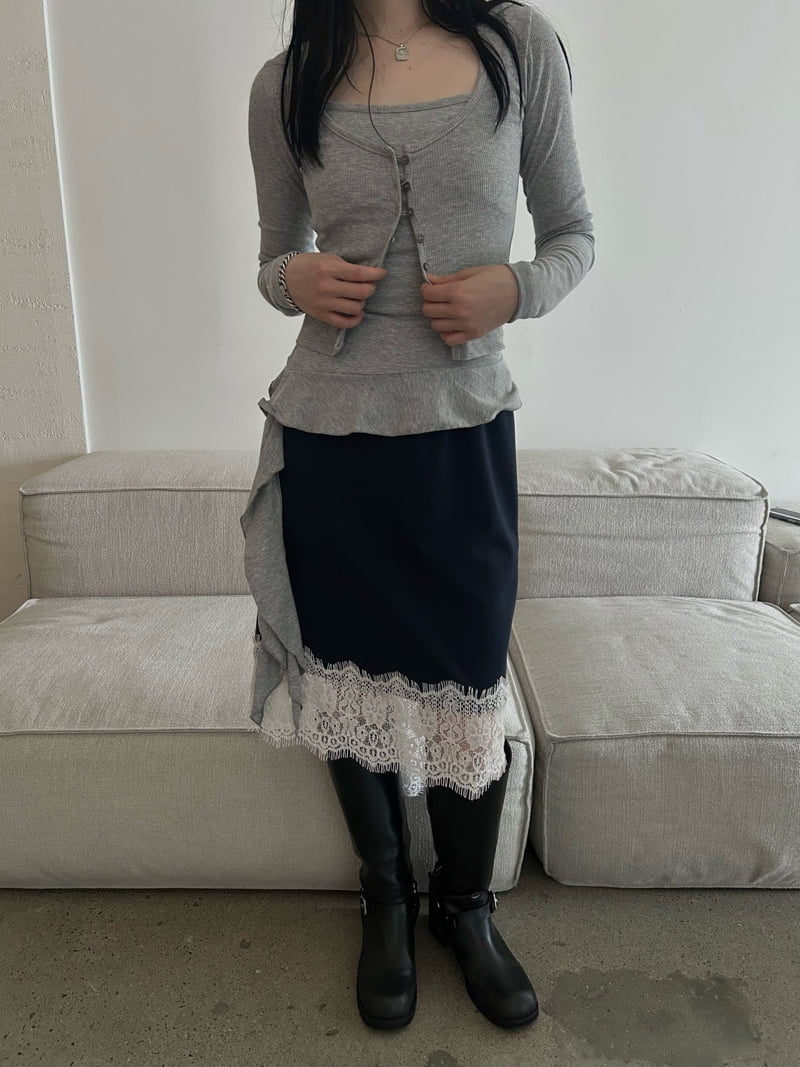 Buckle - Korean Women Fashion - #thatsdarling - Slash Cardigan Set - 2