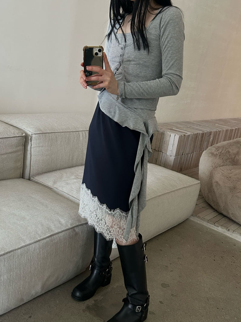 Buckle - Korean Women Fashion - #thelittlethings - Slash Cardigan Set - 3