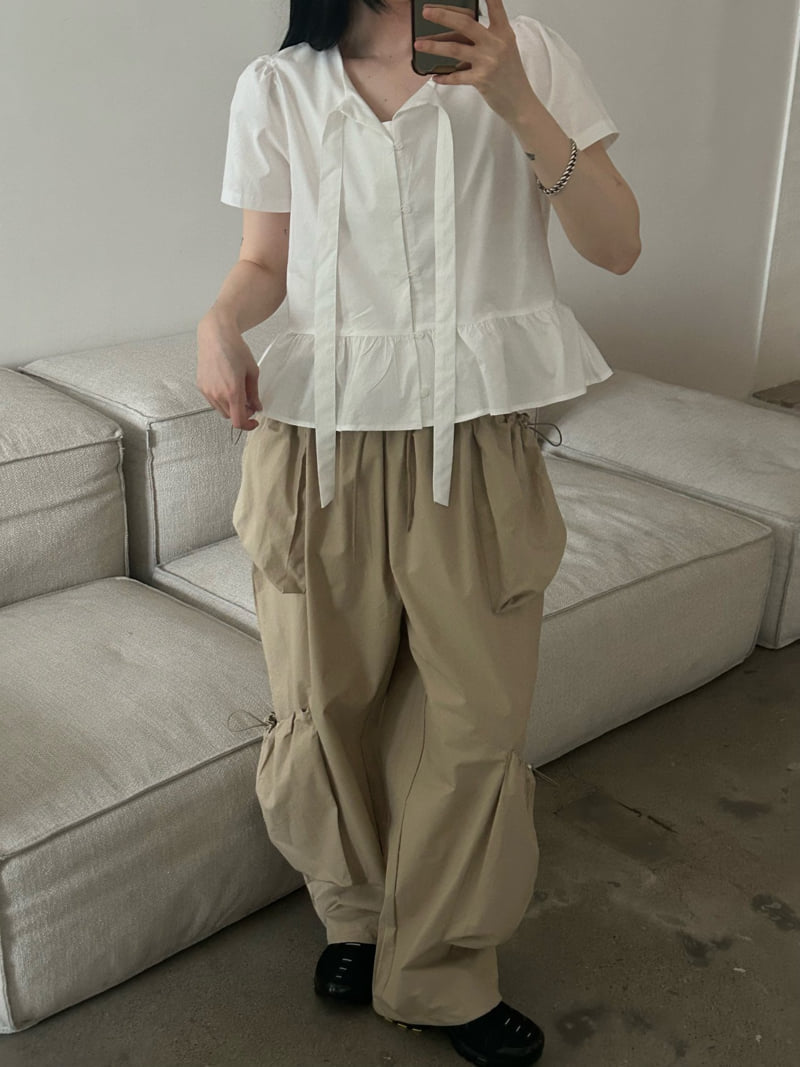 Buckle - Korean Women Fashion - #vintageinspired - Cotton Tie Blouse - 3