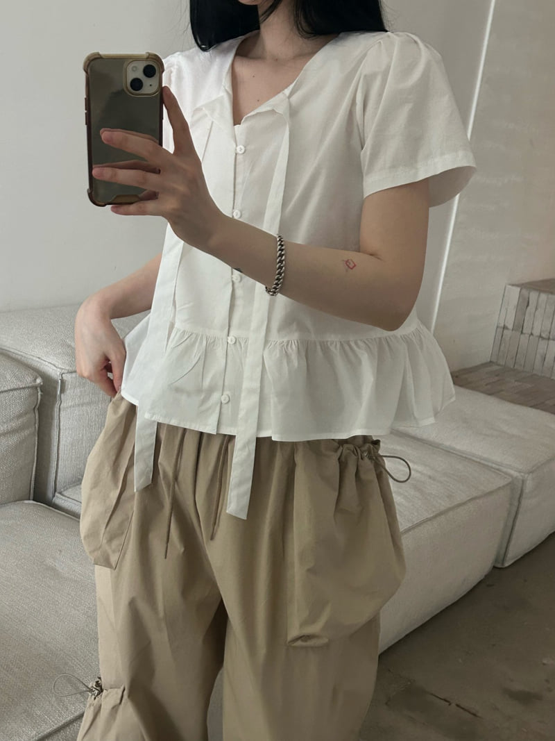 Buckle - Korean Women Fashion - #womensfashion - Cotton Tie Blouse - 2