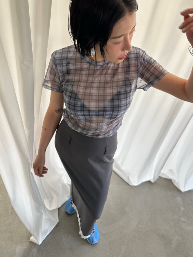 Chavi - Korean Women Fashion - #momslook - Mesh Check Shirring Tee - 6