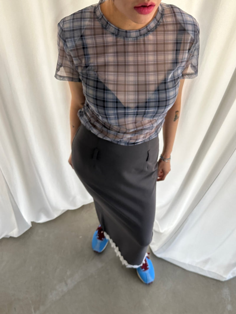 Chavi - Korean Women Fashion - #momslook - Mesh Check Shirring Tee - 8