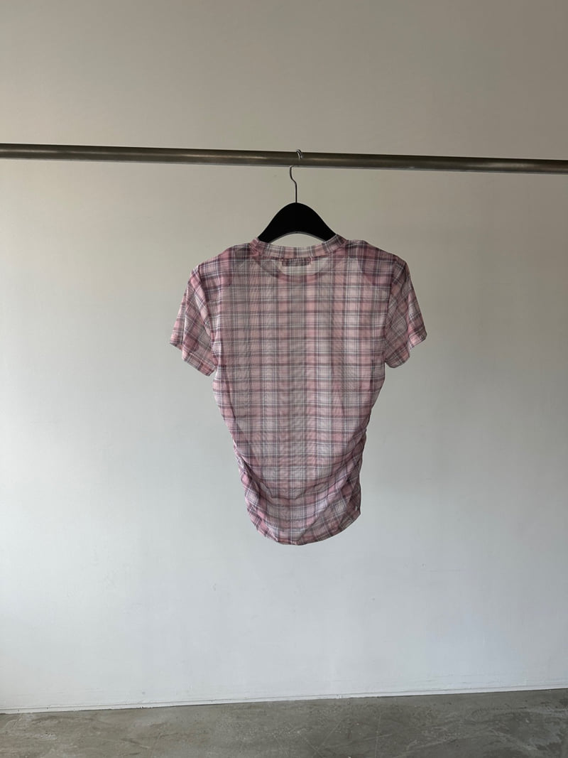 Chavi - Korean Women Fashion - #shopsmall - Mesh Check Shirring Tee - 3