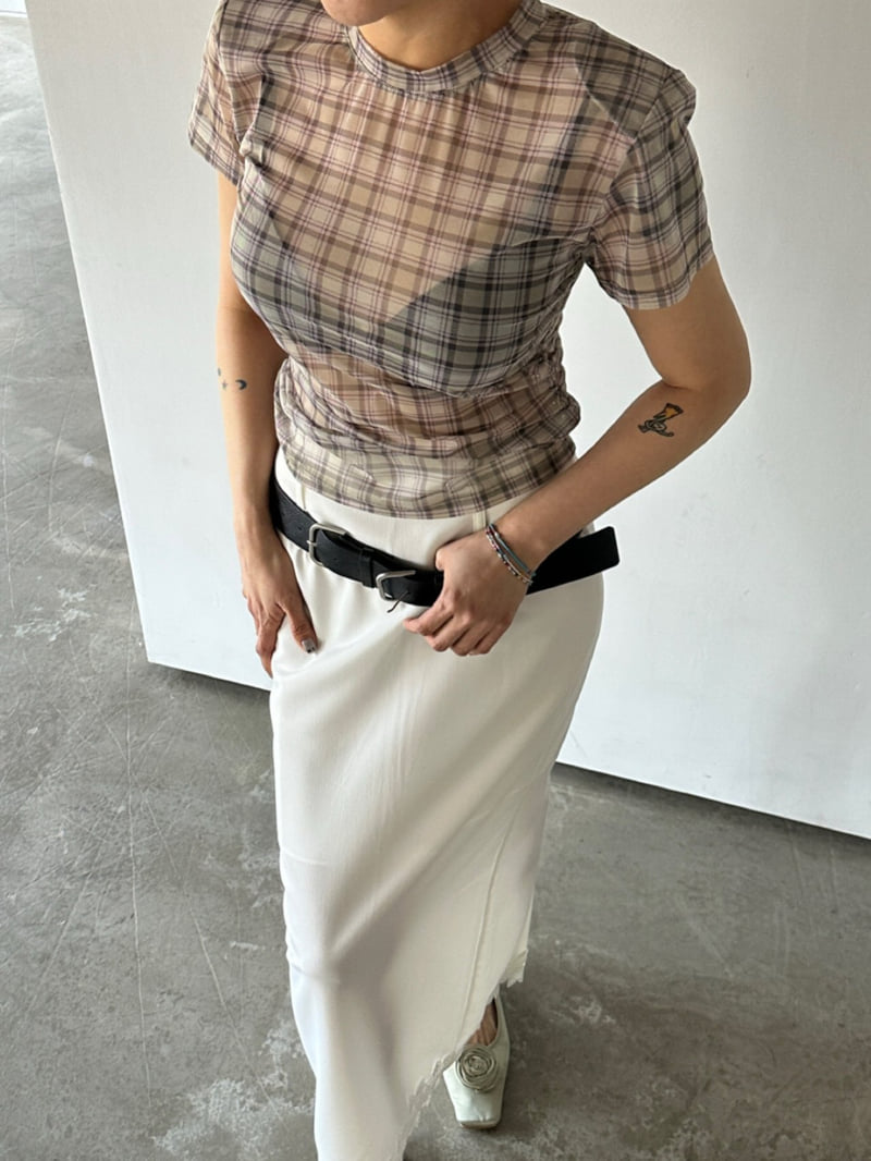 Chavi - Korean Women Fashion - #womensfashion - Mesh Check Shirring Tee - 11