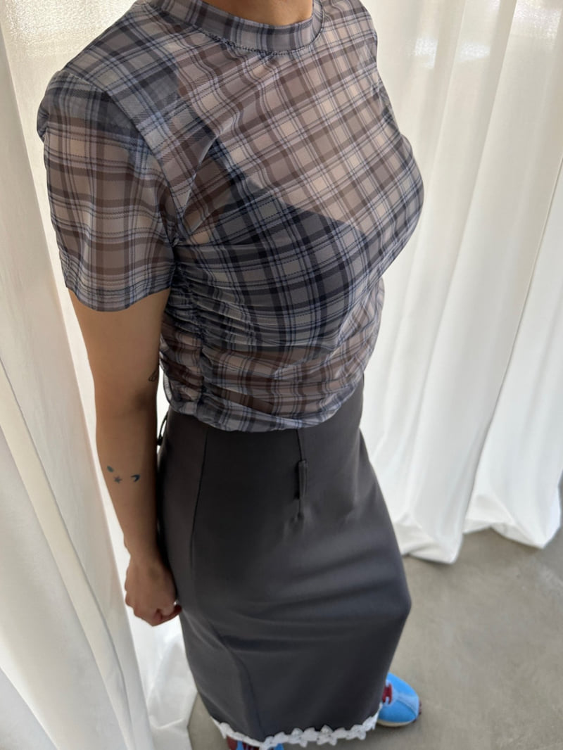 Chavi - Korean Women Fashion - #womensfashion - Mesh Check Shirring Tee - 7