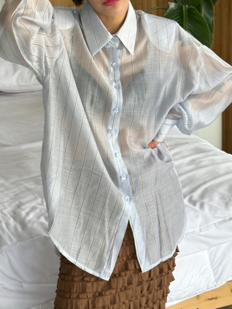 Chavi - Korean Women Fashion - #womensfashion - Tencel Stripe Shirt - 3
