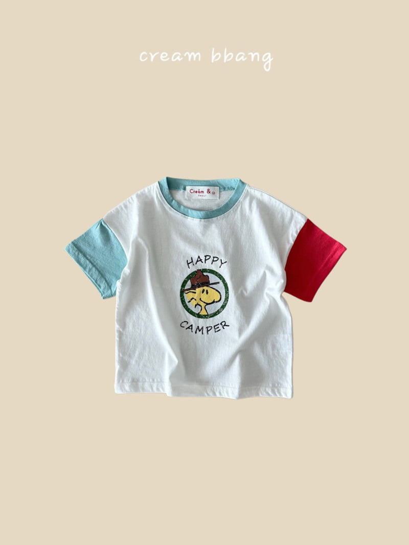 Cream Bbang - Korean Children Fashion - #childofig - Happy Camper Sleeve Color Tee - 3
