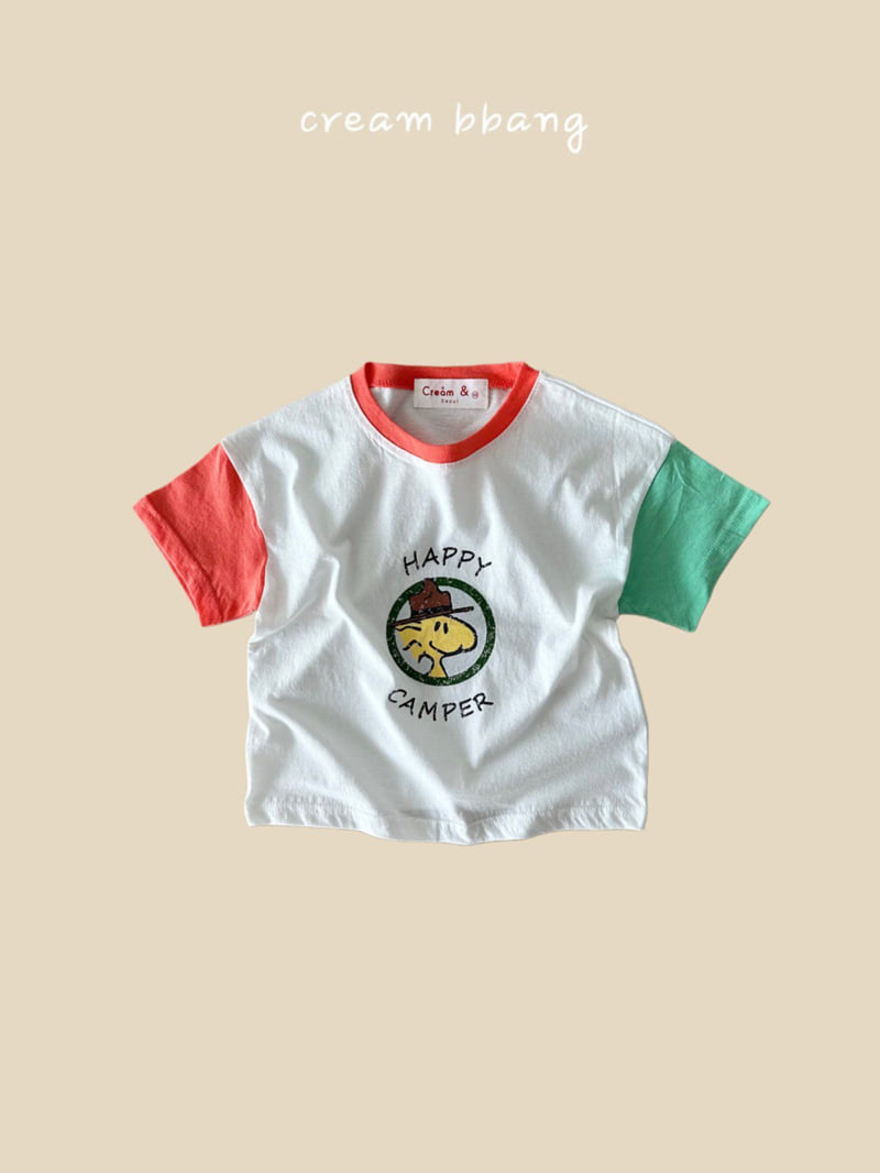 Cream Bbang - Korean Children Fashion - #childofig - Happy Camper Sleeve Color Tee - 4