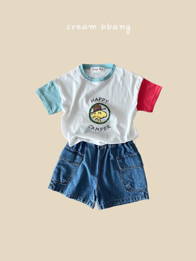 Cream Bbang - Korean Children Fashion - #designkidswear - Happy Camper Sleeve Color Tee - 5