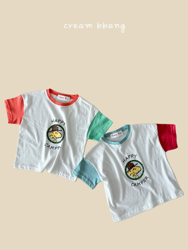 Cream Bbang - Korean Children Fashion - #fashionkids - Happy Camper Sleeve Color Tee - 7