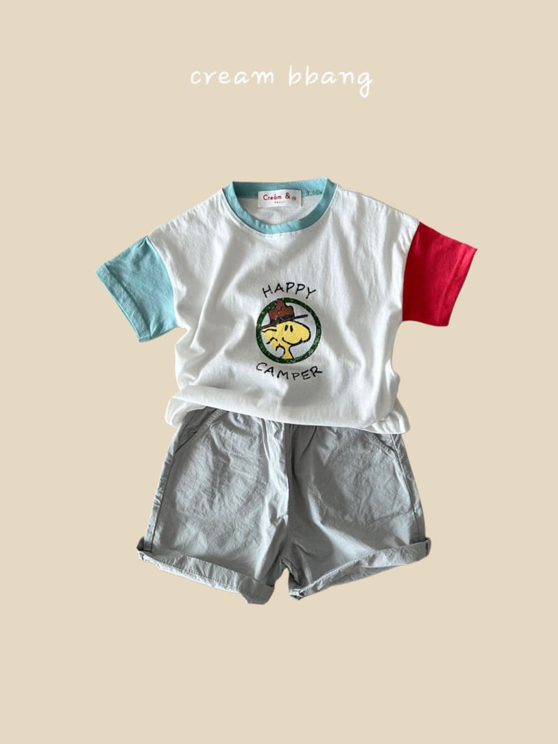 Cream Bbang - Korean Children Fashion - #kidsshorts - Happy Camper Sleeve Color Tee - 8