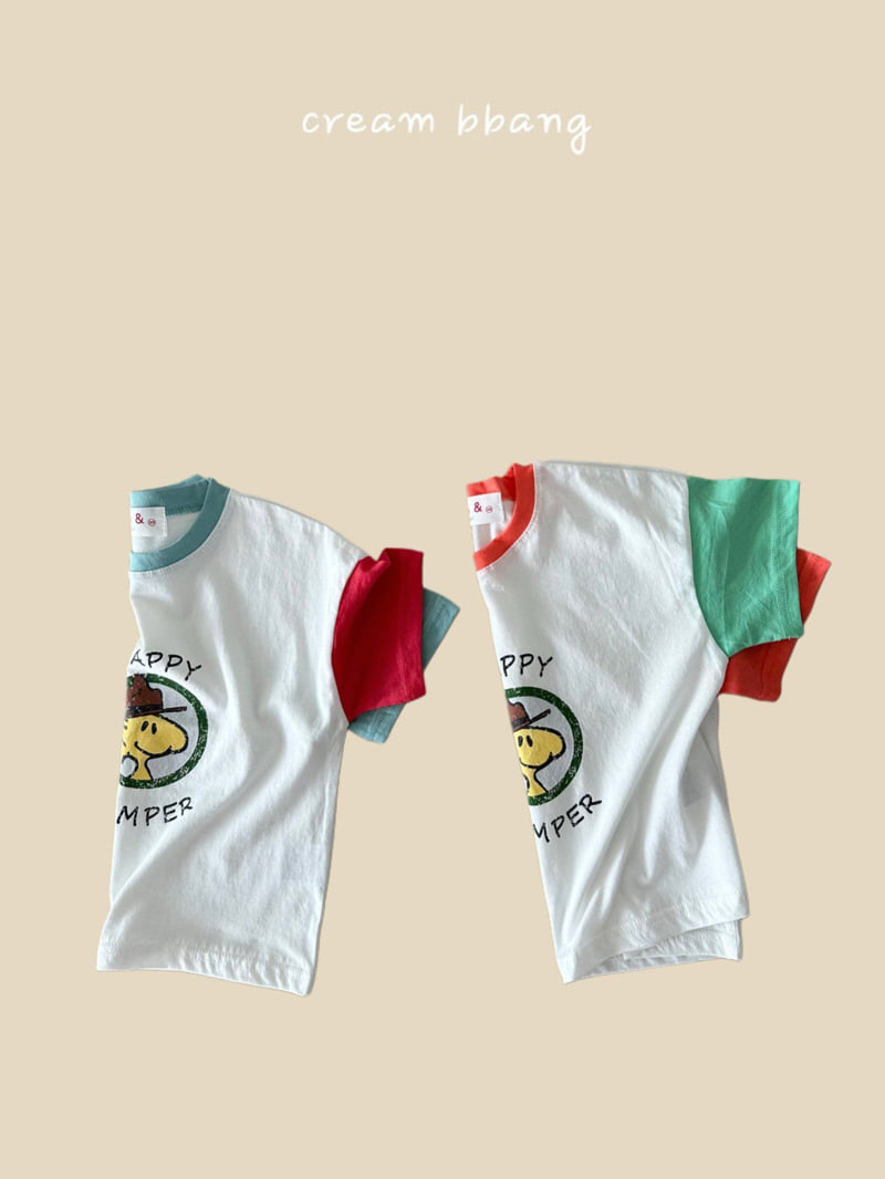 Cream Bbang - Korean Children Fashion - #kidzfashiontrend - Happy Camper Sleeve Color Tee - 10