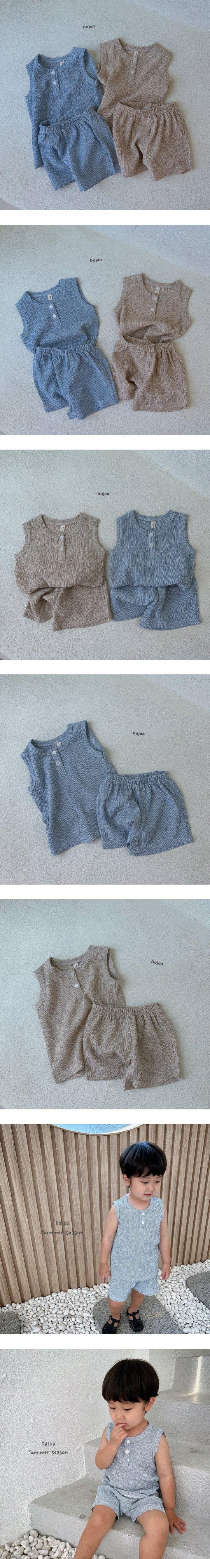 Dajoa - Korean Children Fashion - #kidsshorts - Simple Sleeveless Top Bottom Set