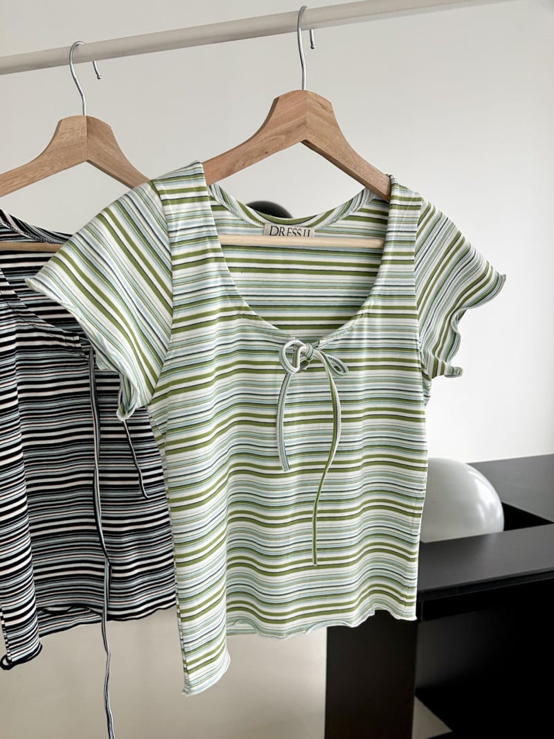 Dress U - Korean Women Fashion - #momslook - Striped Wave Tee - 6