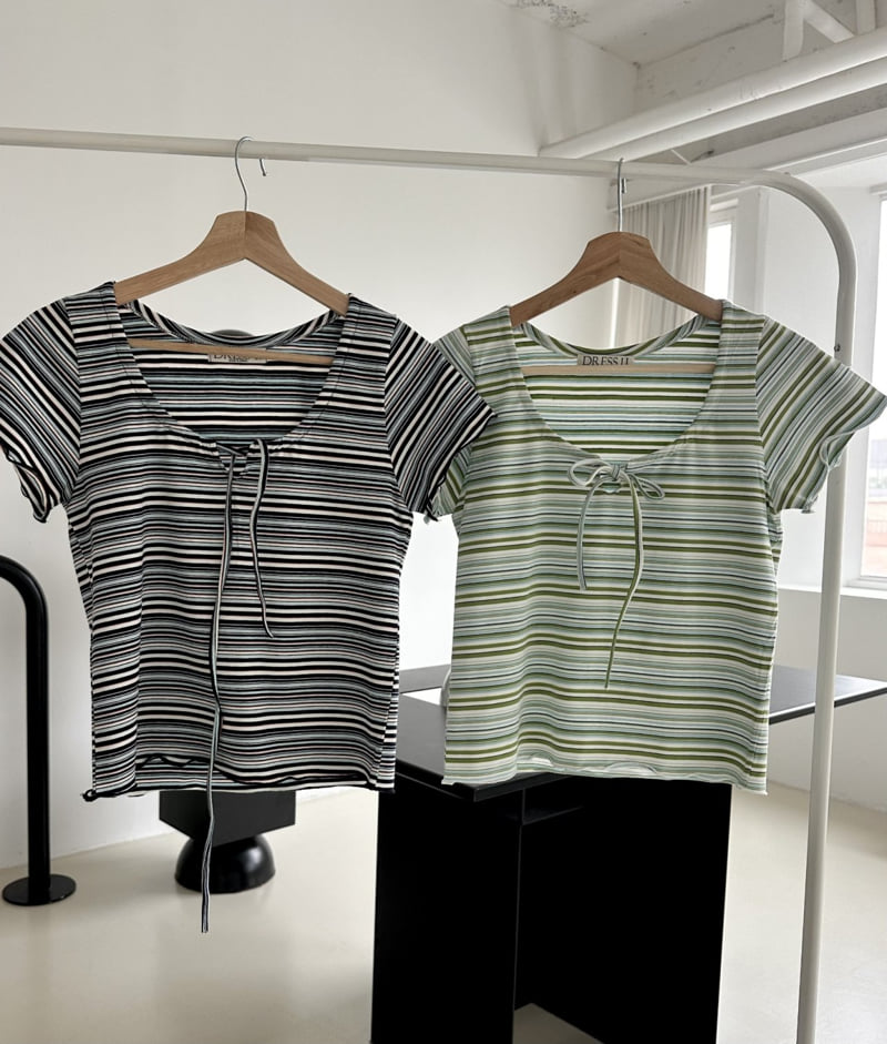 Dress U - Korean Women Fashion - #momslook - Striped Wave Tee - 7