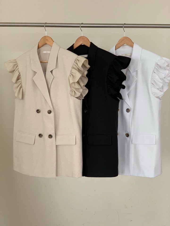 Elmu - Korean Women Fashion - #momslook - Linen Frill Vest - 10