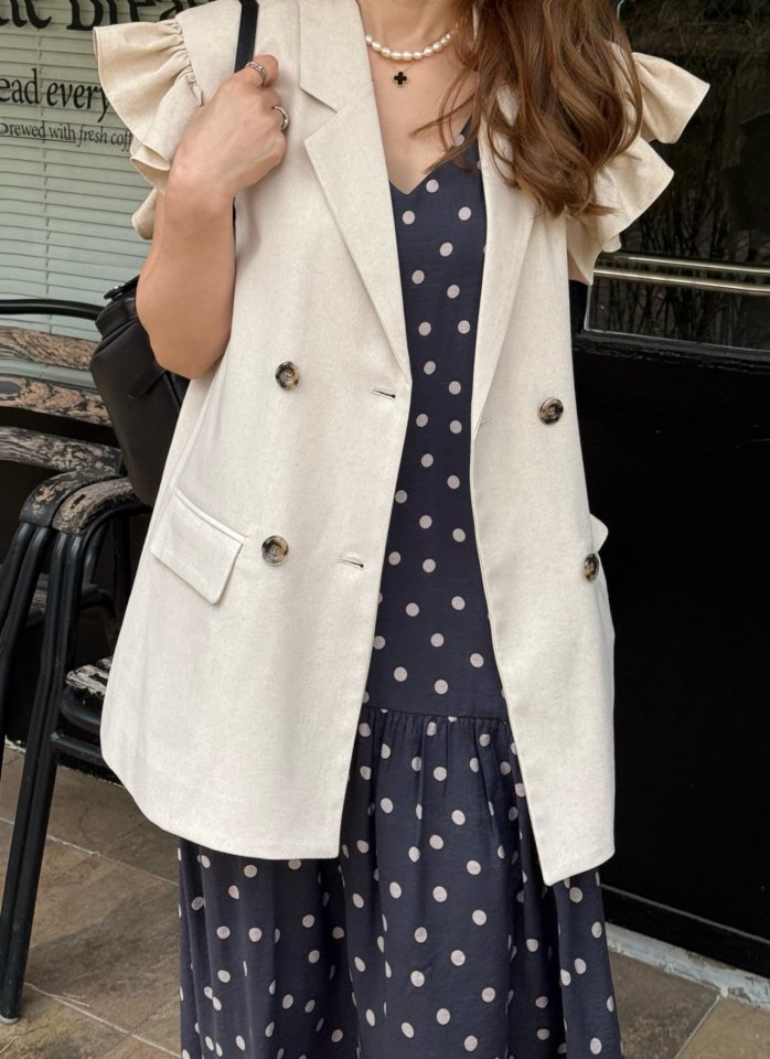 Elmu - Korean Women Fashion - #momslook - Linen Frill Vest - 8