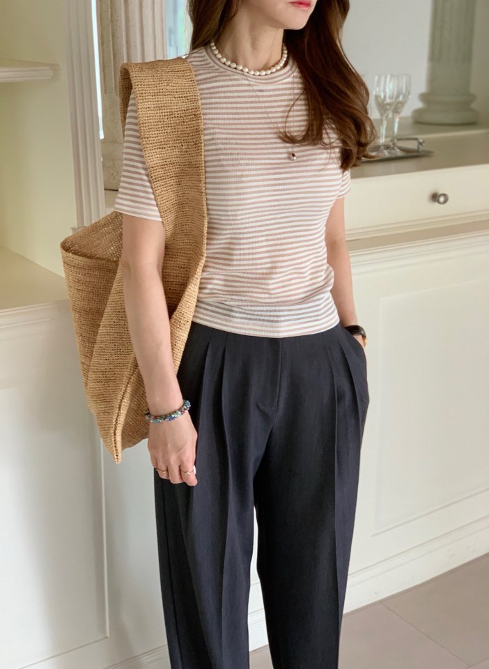 Elmu - Korean Women Fashion - #womensfashion - Peanut Stripe Tee - 4
