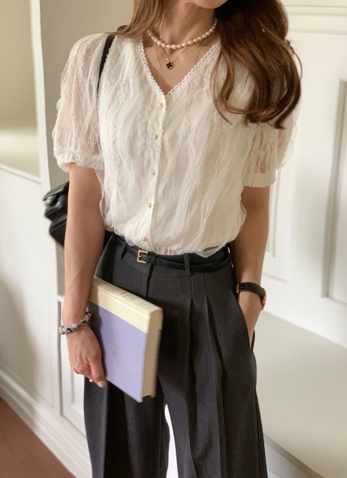 Elmu - Korean Women Fashion - #momslook - Hera Lace Blouse - 5