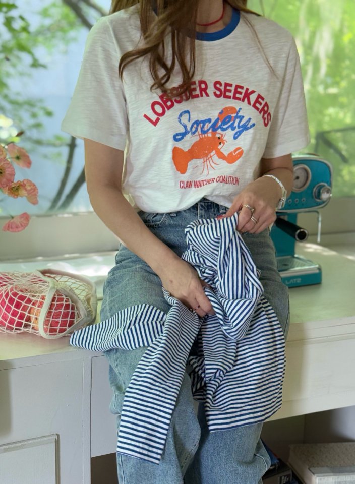 Elmu - Korean Women Fashion - #momslook - Lobster Short Sleeve Tee - 5