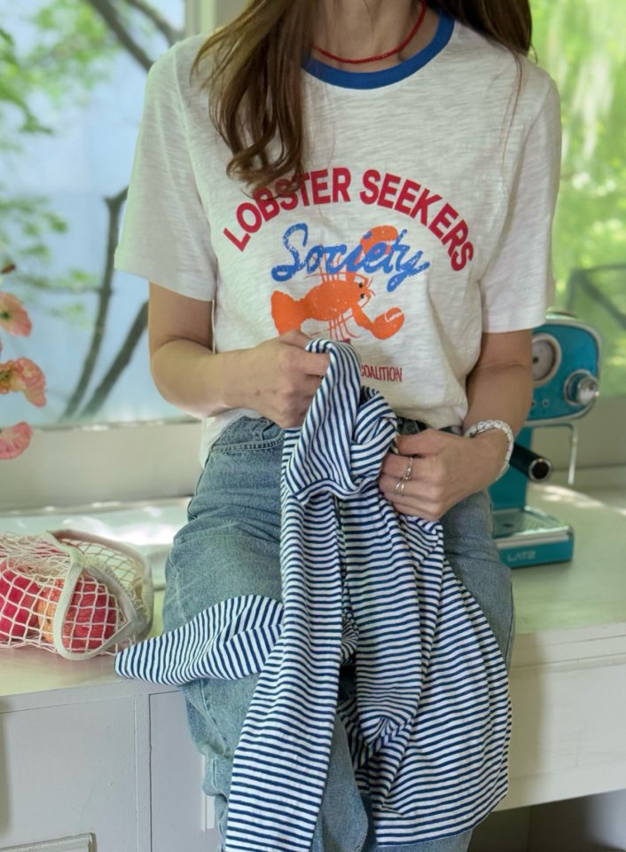Elmu - Korean Women Fashion - #momslook - Lobster Short Sleeve Tee - 6