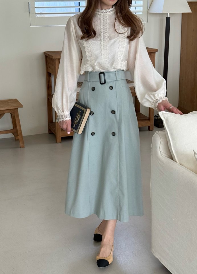 Elmu - Korean Women Fashion - #restrostyle - Linen Trench Skirt (Back Banding) - 6