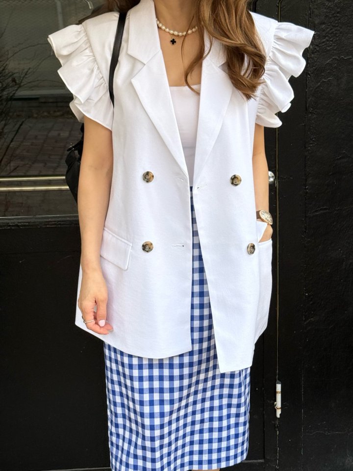 Elmu - Korean Women Fashion - #restrostyle - Linen Frill Vest - 4