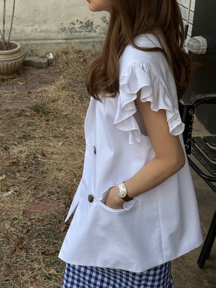 Elmu - Korean Women Fashion - #shopsmall - Linen Frill Vest - 5