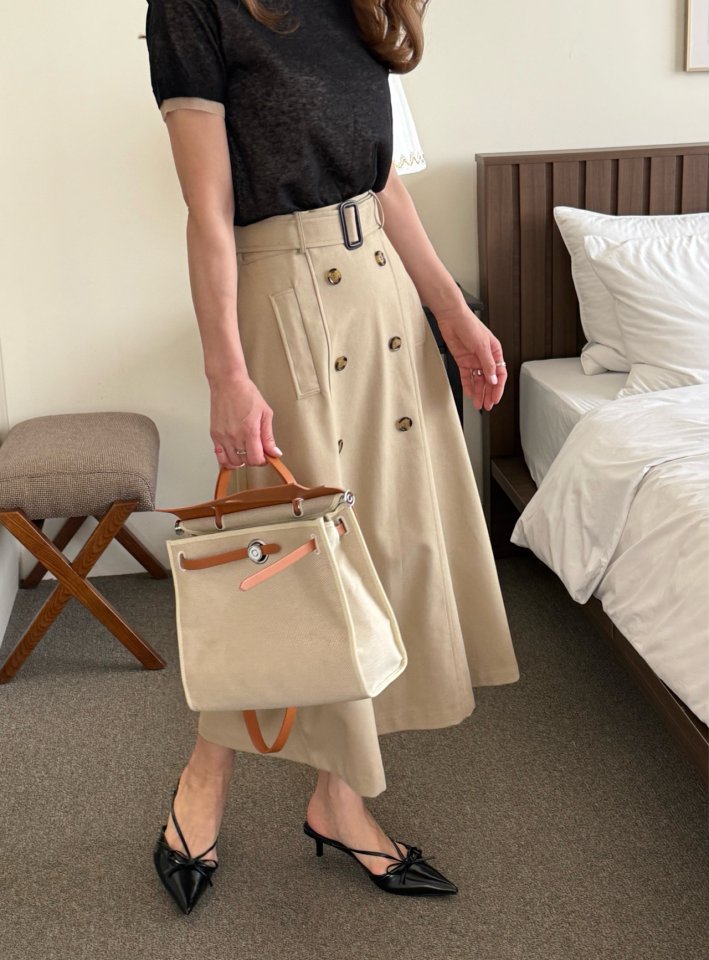 Elmu - Korean Women Fashion - #vintageinspired - Linen Trench Skirt (Back Banding) - 3