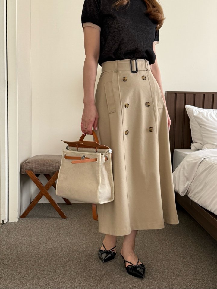 Elmu - Korean Women Fashion - #womensfashion - Linen Trench Skirt (Back Banding) - 2