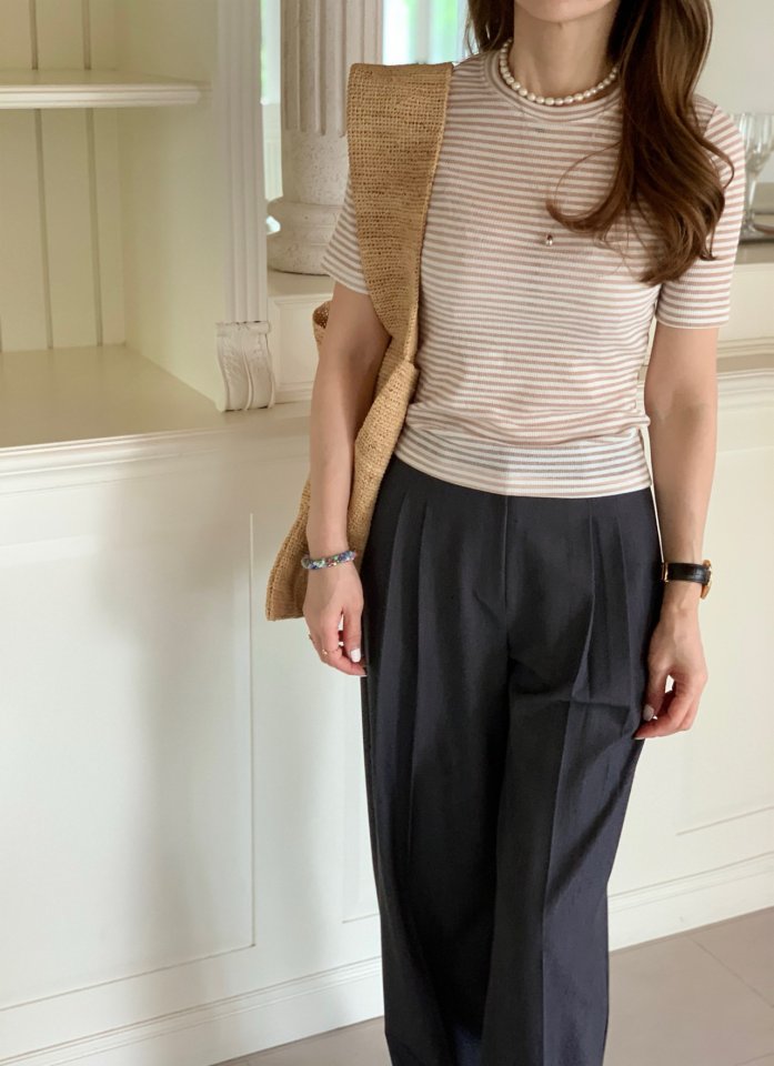 Elmu - Korean Women Fashion - #womensfashion - Peanut Stripe Tee - 5